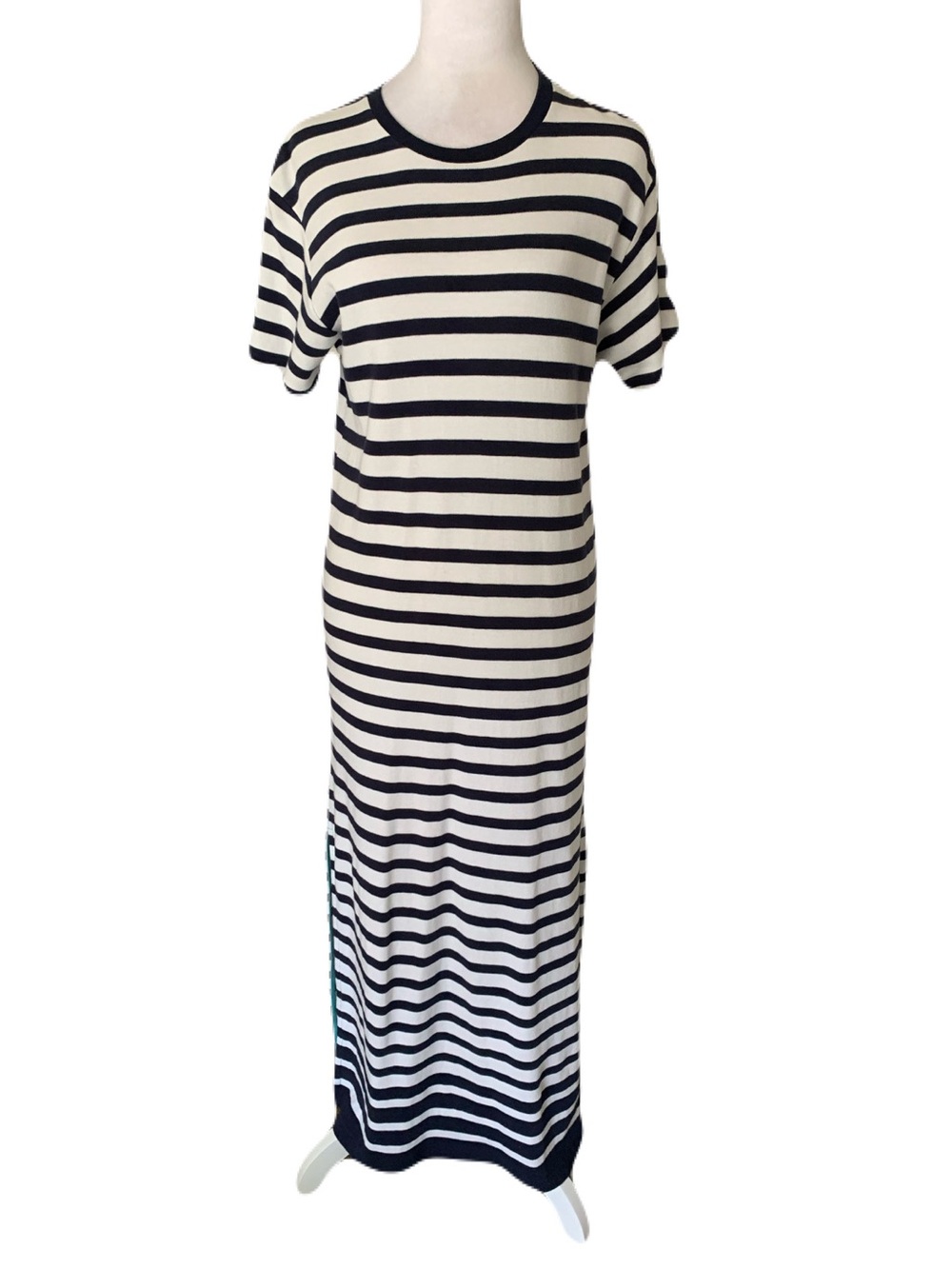 Addison Bay Small Navy White Striped Maxi Dress Cotton Nautical Preppy Coastal